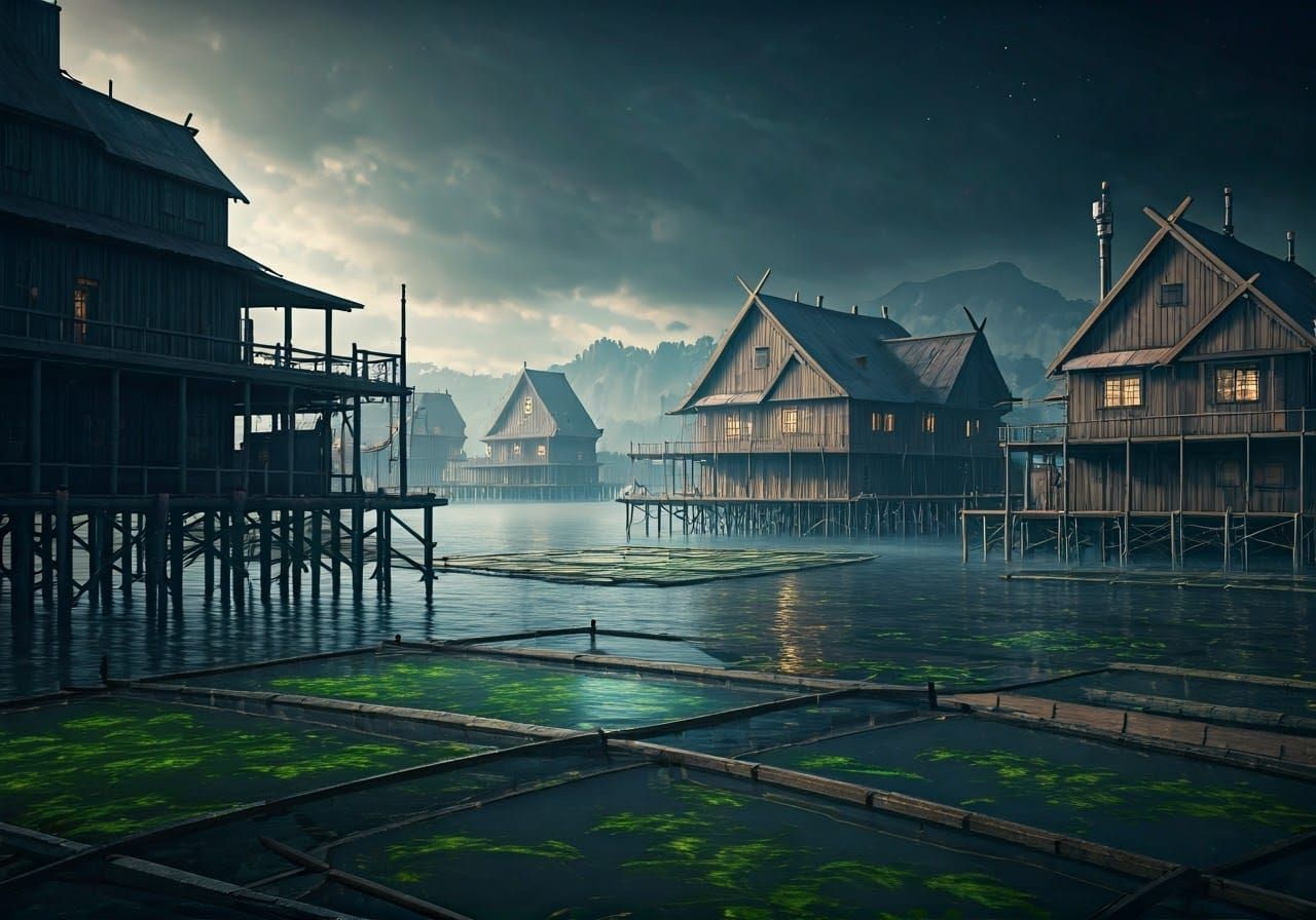 Fantastical Lake Town with Intricate Detail