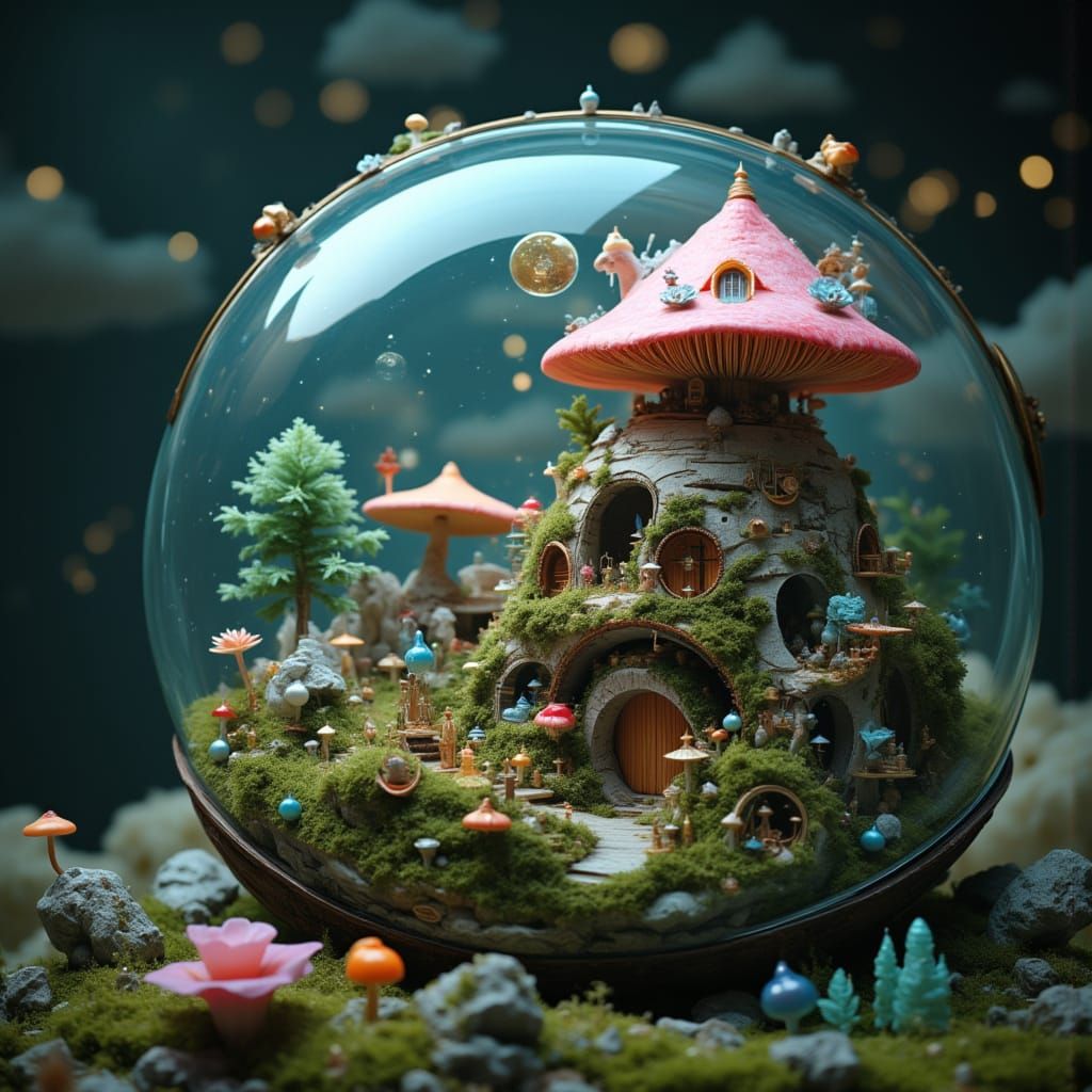 Miniature World in a Bottle: Fairytale Illustration