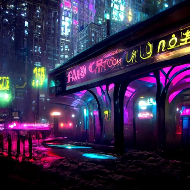 Neon Faerie City Under the Moon in Cyberpunk Style