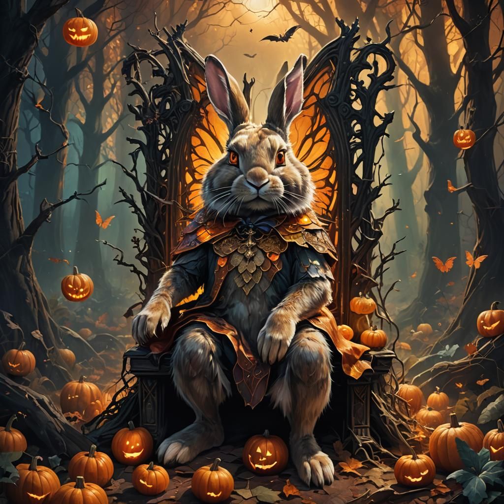 Halloween Rabbit King in Mystical Forest