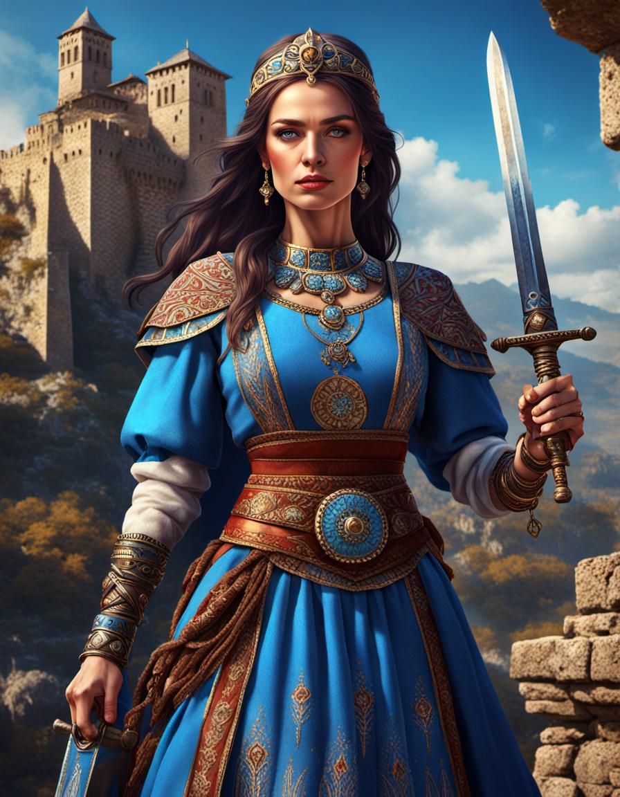 Bulgarian Princess Petra with Sword, Fantasy Art