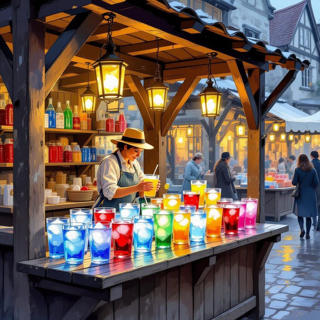 Rustic Water Stall at Bustling Marketplace