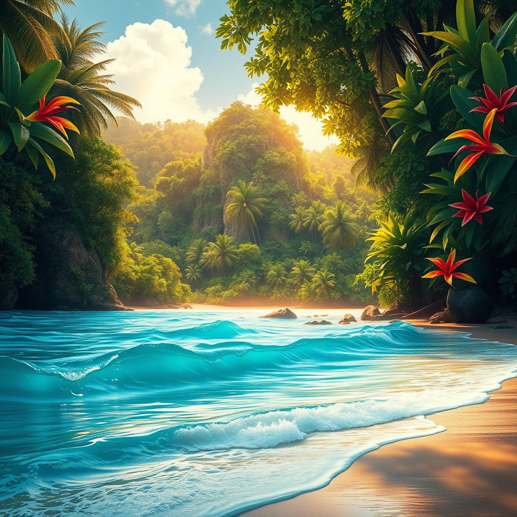 Tropical Beach Meets Rainforest in Splash Art Style