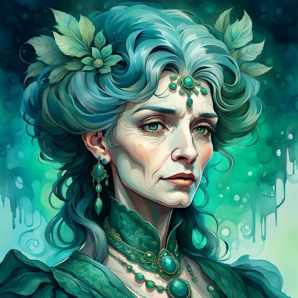 Victorian Portrait of an Elderly Person in Art Nouveau Style