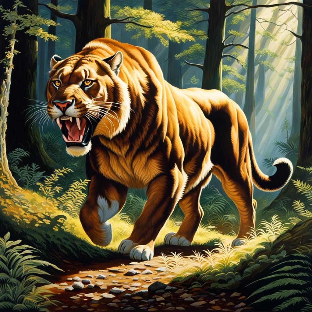 Smilodon Prowling: A 1990s Paleoart Masterpiece