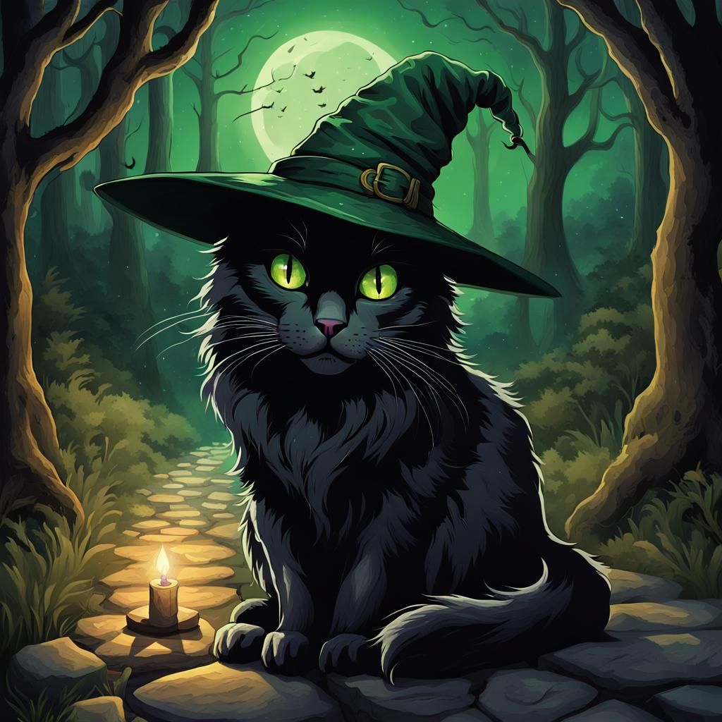Enchanting Black Cat Witch Conjuring a Spell