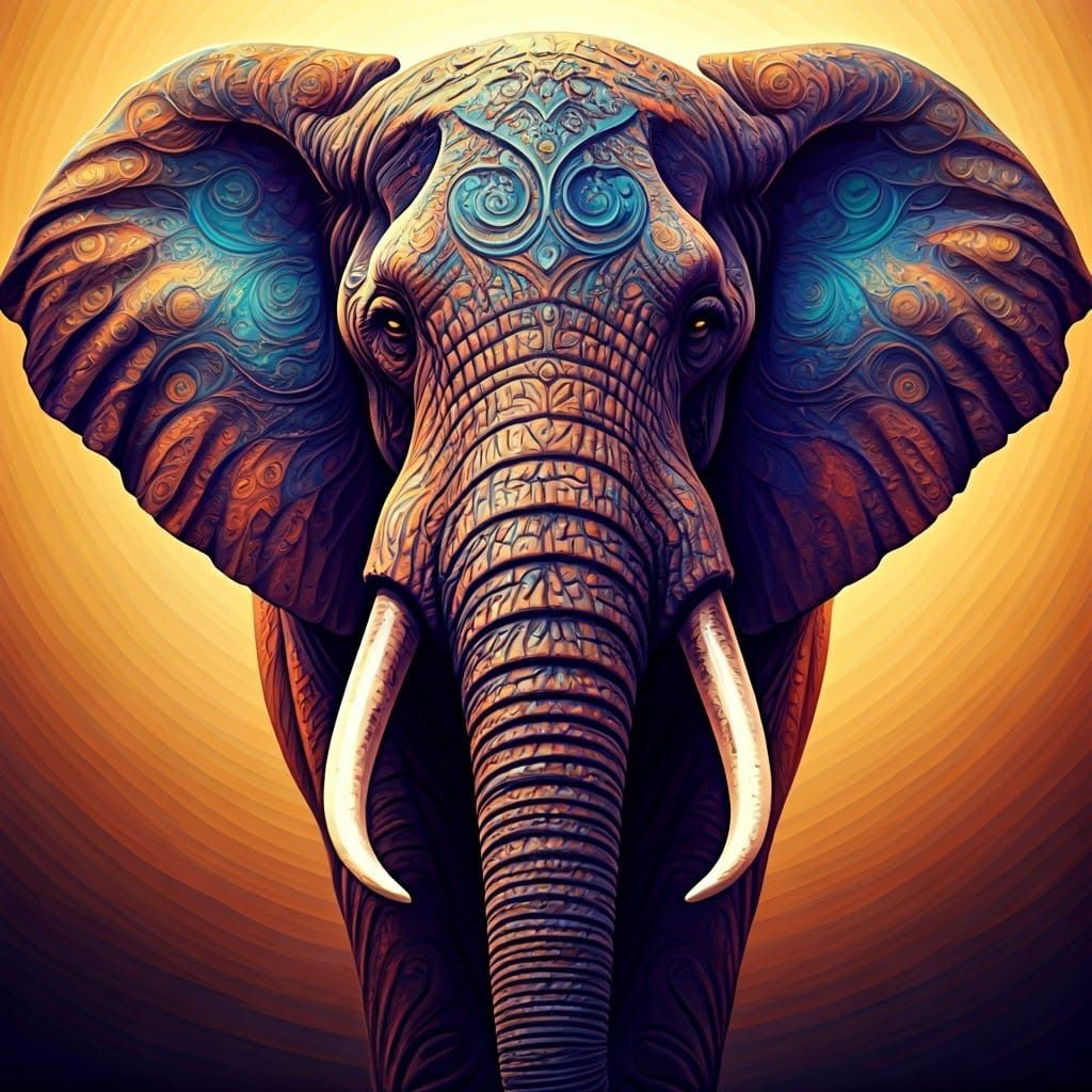 Iridescent Elephant in Impressionistic Digital Art Style