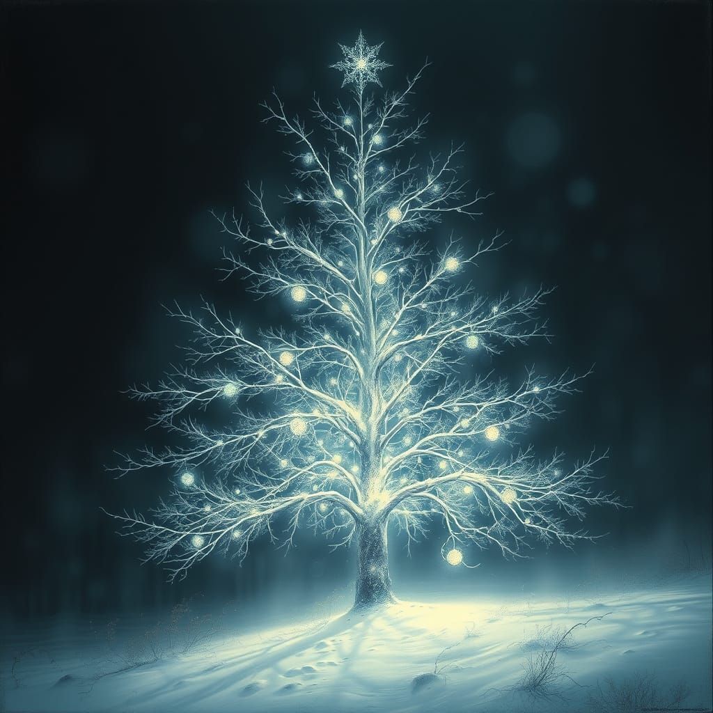 Ethereal Christmas Tree in Snowy Woodland