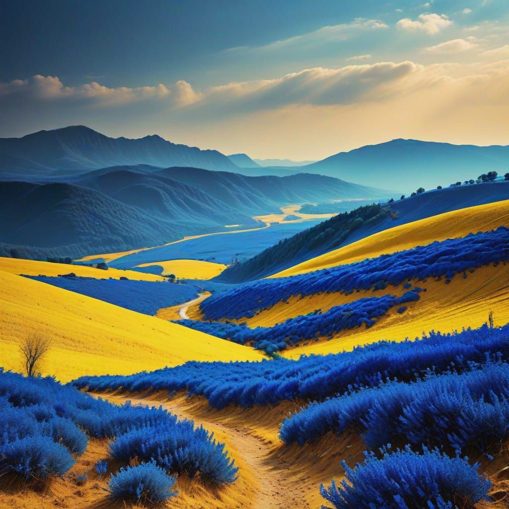 Blue landscape selective yellow coloring