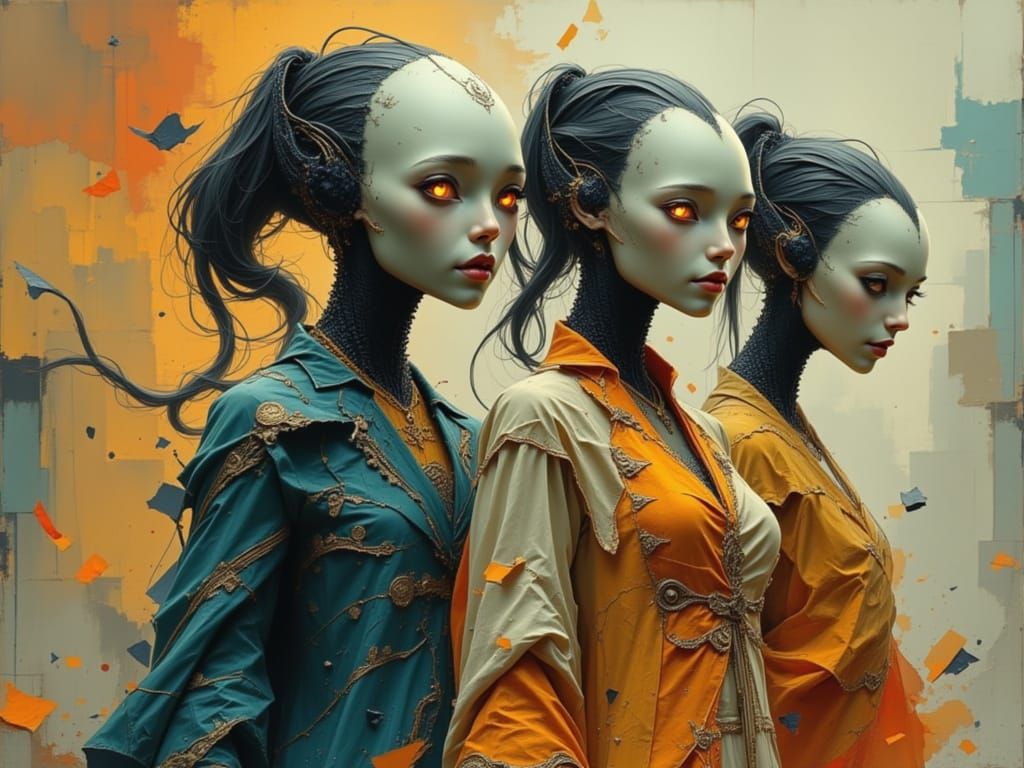 Friendly Aliens in Ornate Attire with Dreamy Backdrop