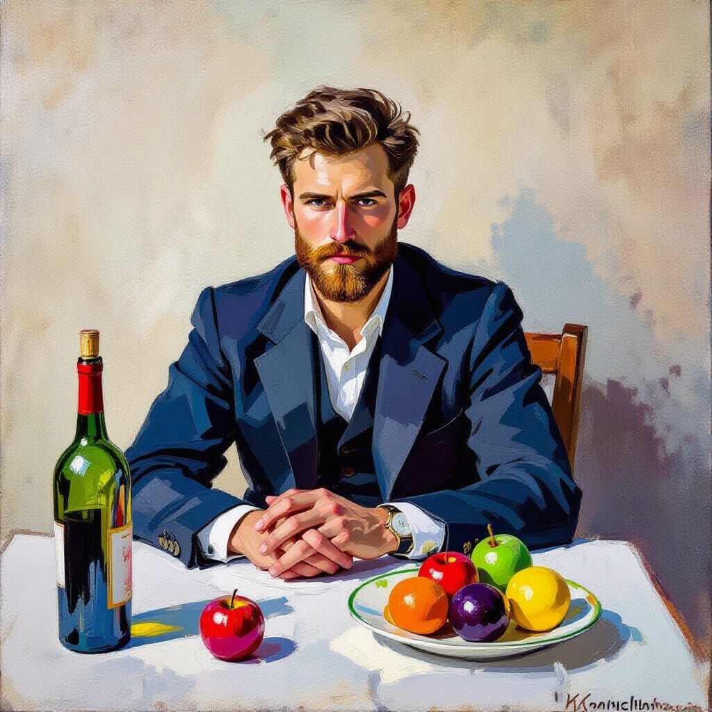 Impressionistic Picnic Scene with Young Couple