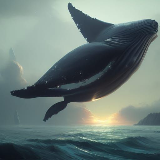 Epic Flying Whale in Dark Fantasy Style