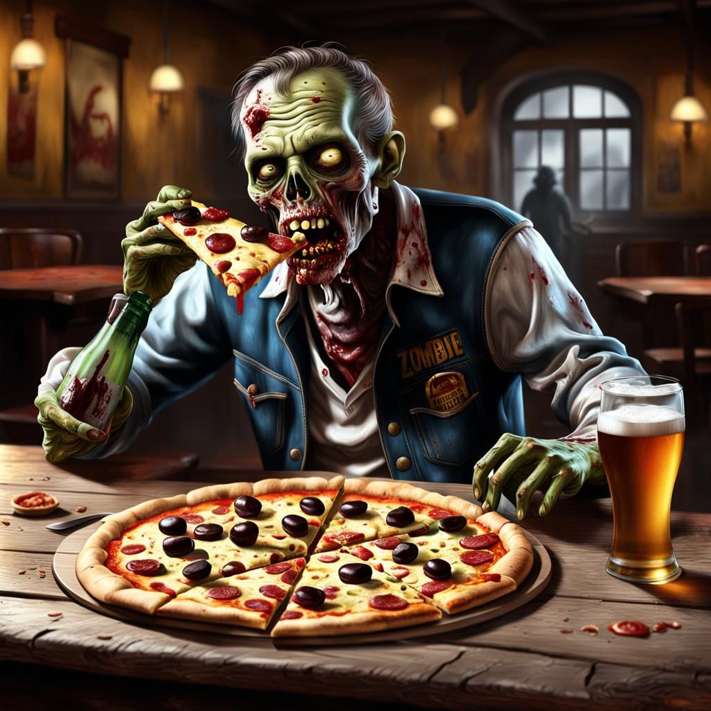 Zombie Enjoying Pizza in Old Saloon