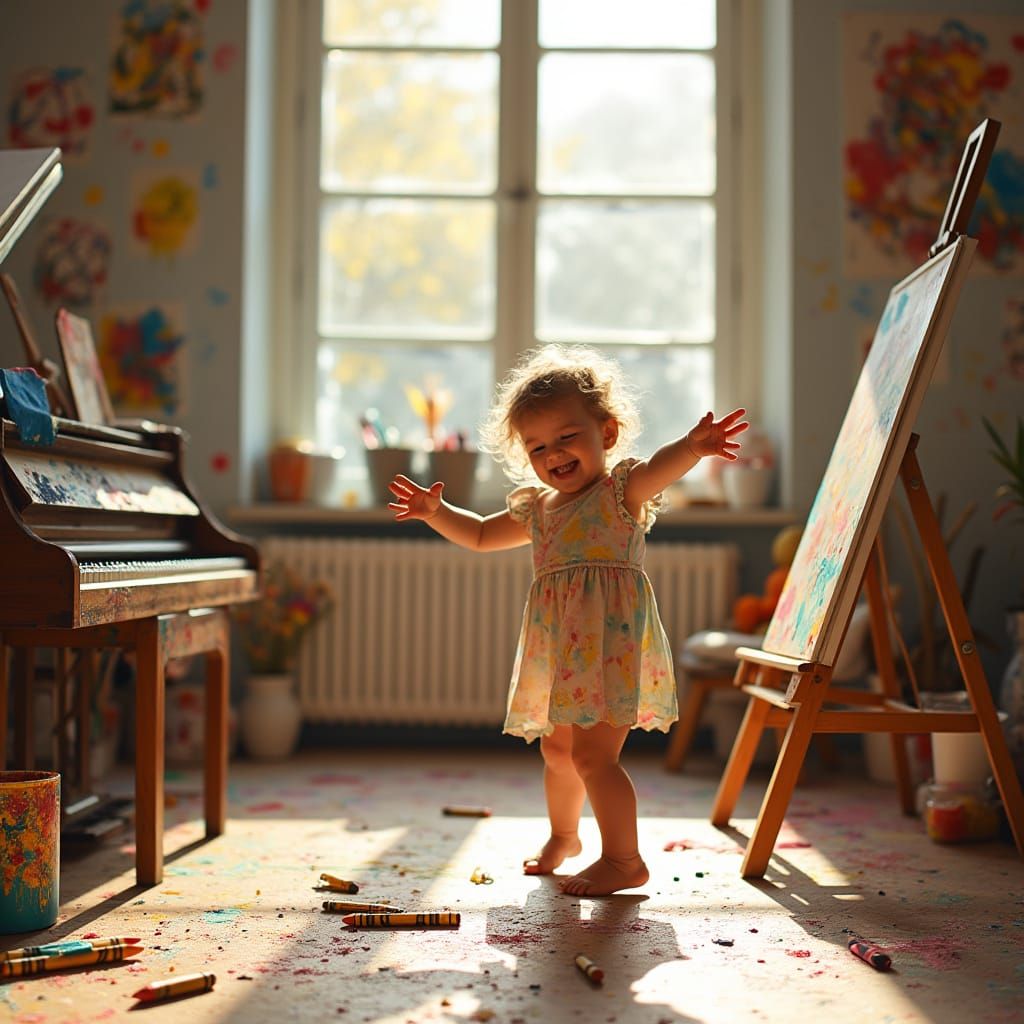 Joyful Young Artist Lost in Creative Expression