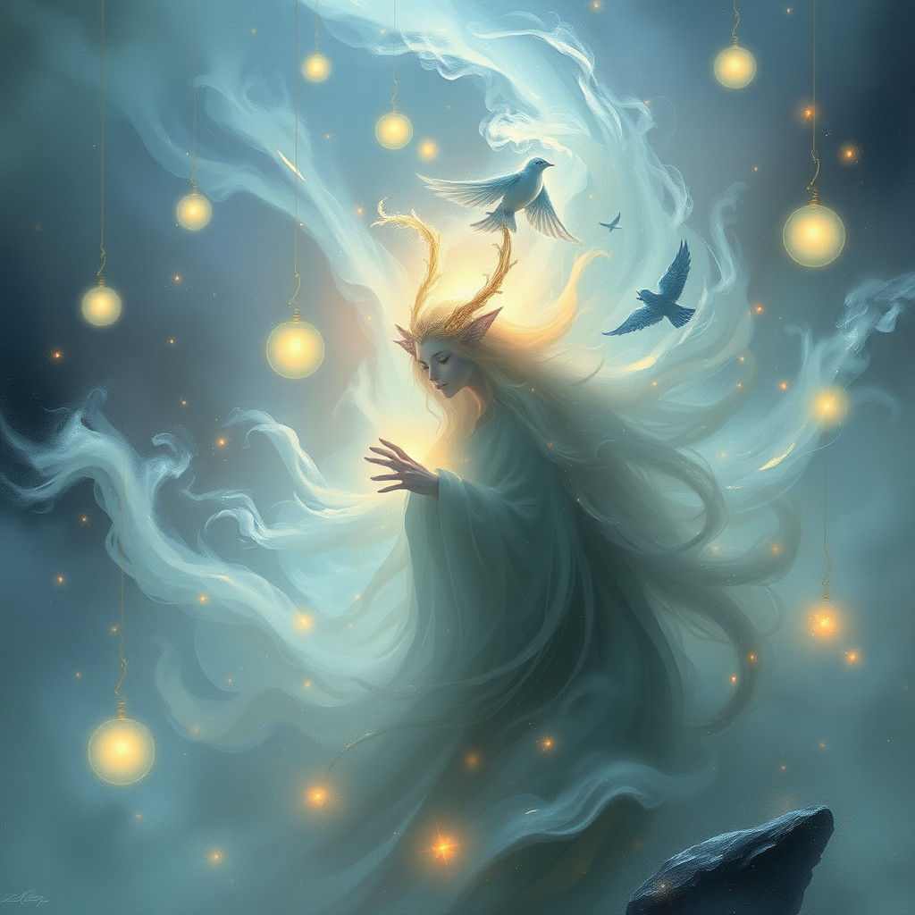 Ethereal Mystical Being in Dreamlike Fantasy Scene