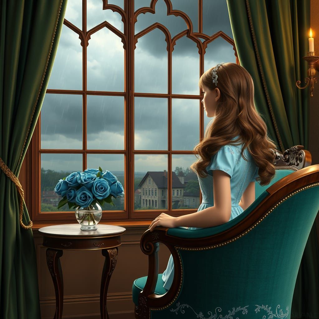 Wendy Darling Enchants in Emerald Green Velvet Parlor