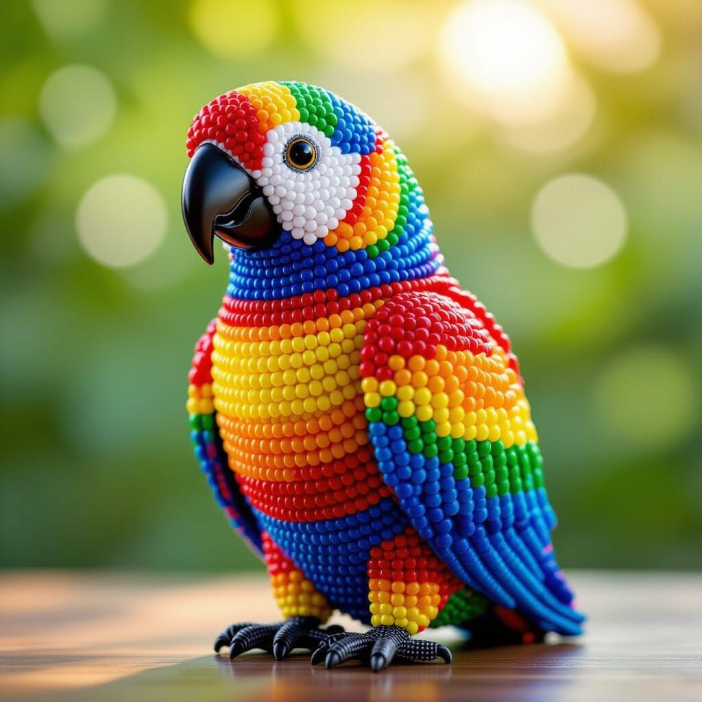 Colorful Beaded Parrot 3D Sculpture