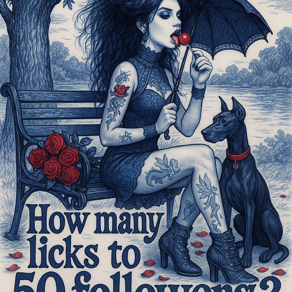 Gothic Woman with Lollipop in Ink Drawing