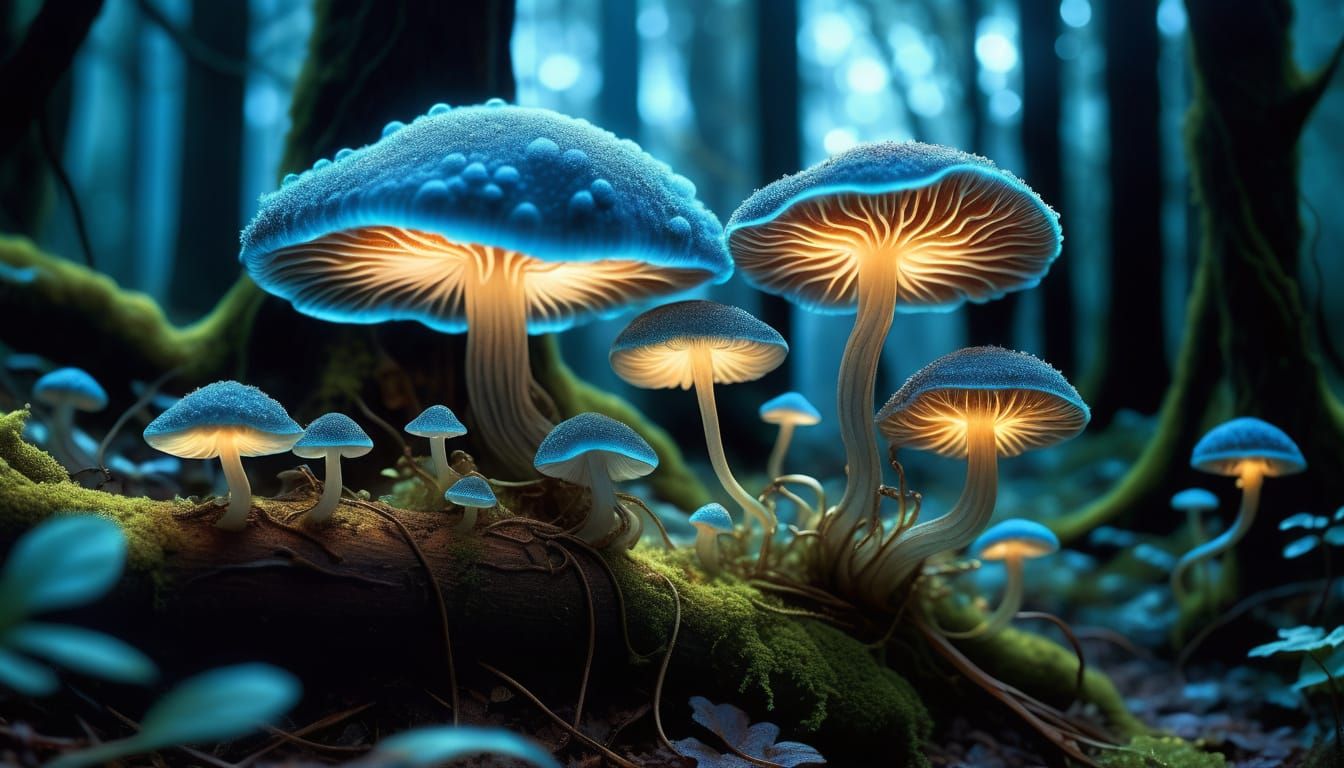 Glowing Forest Fungus in Hyper-Realistic Detail