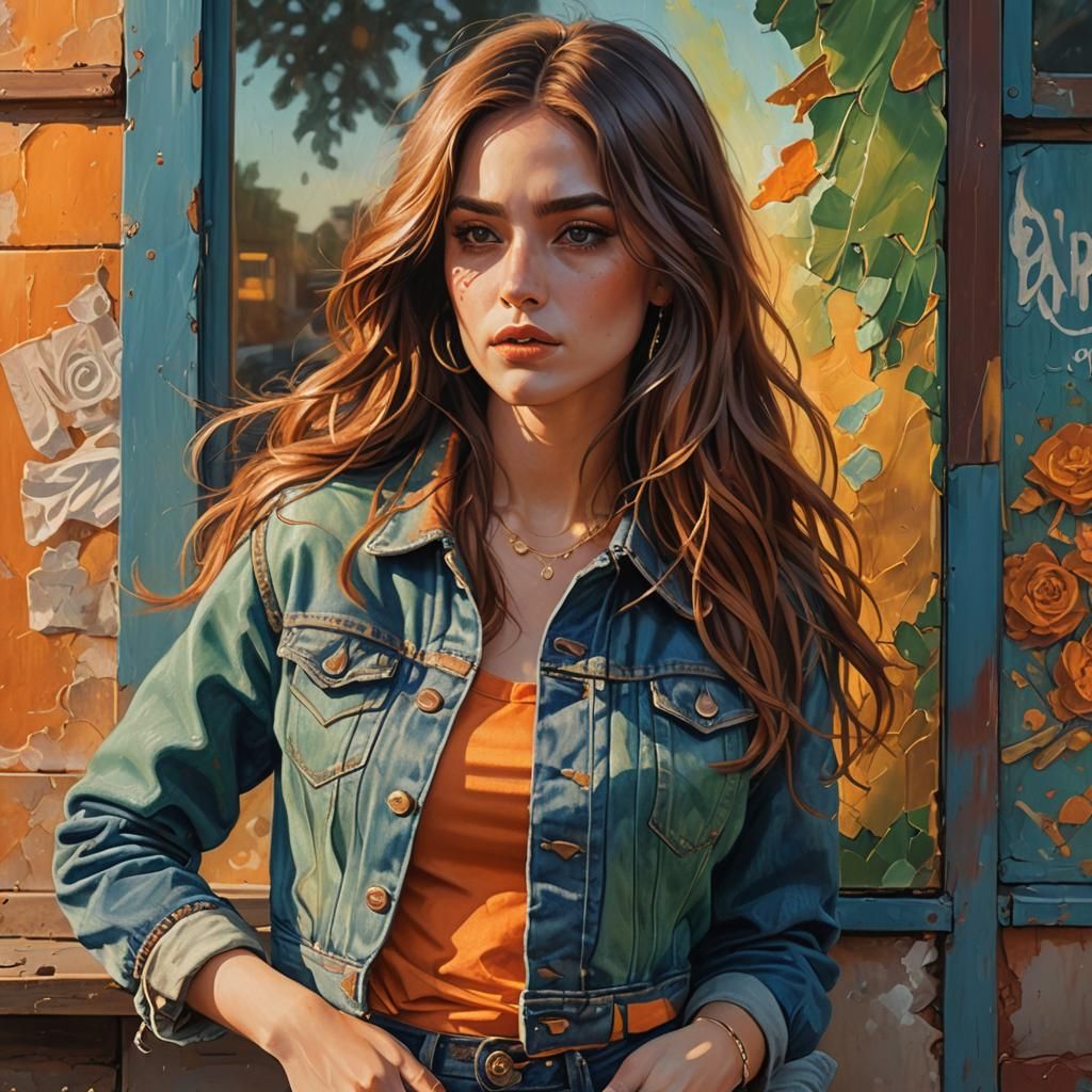 Woman in Denim Jacket, Fantasy Concept Art