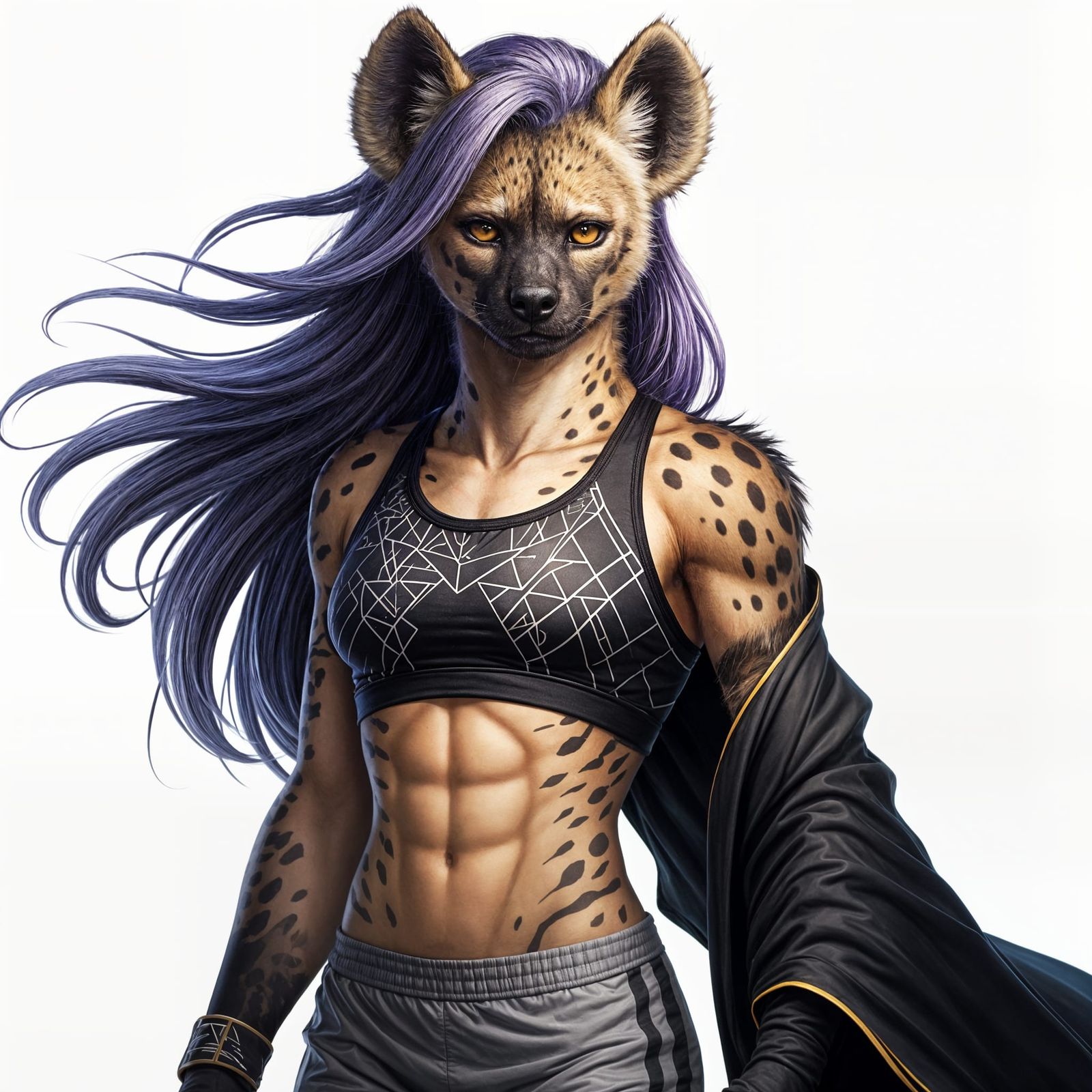Anthropomorphic Hyena with Feline Traits in Digital Illustra...