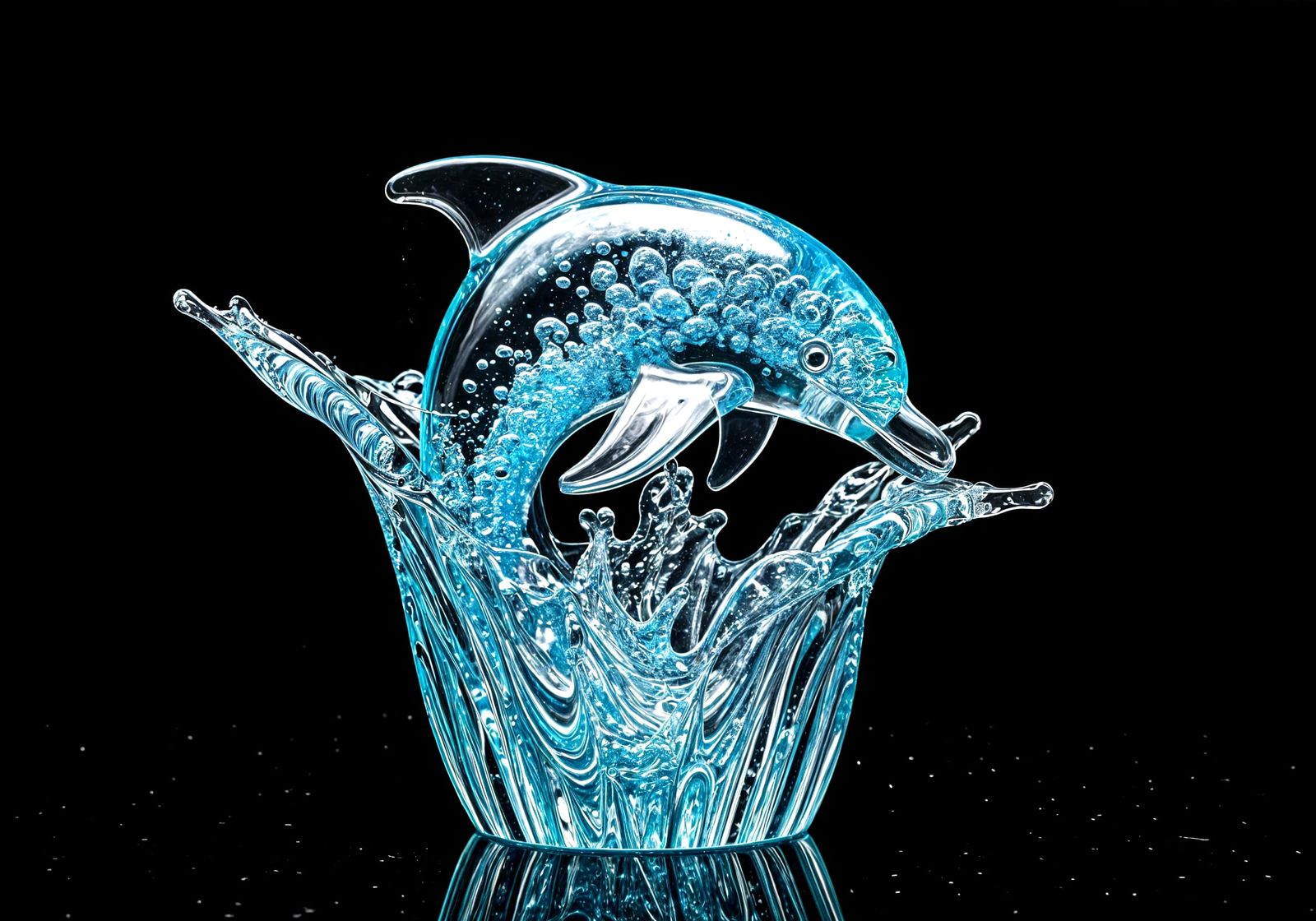 Glass Art Dolphin in Effervescent Splash
