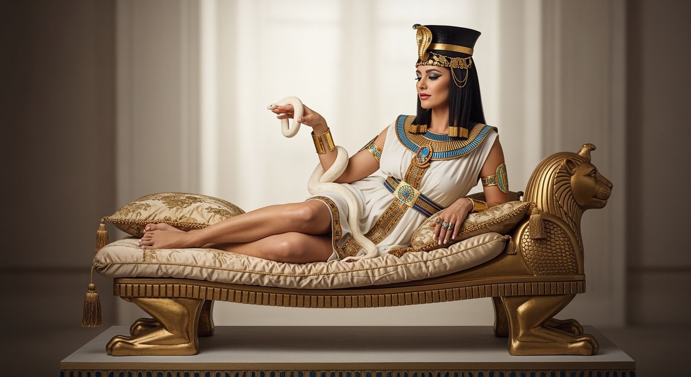 Egyptian Queen Lounging with Snake, Professional Photography