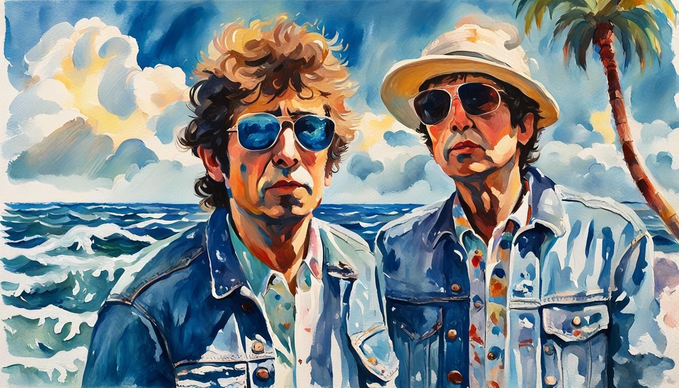 Beach Boys and Bob Dylan: Impressionist Gouache Ocean Portra...