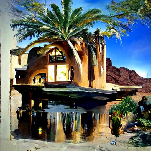 Desert Oasis House: Oil Painting