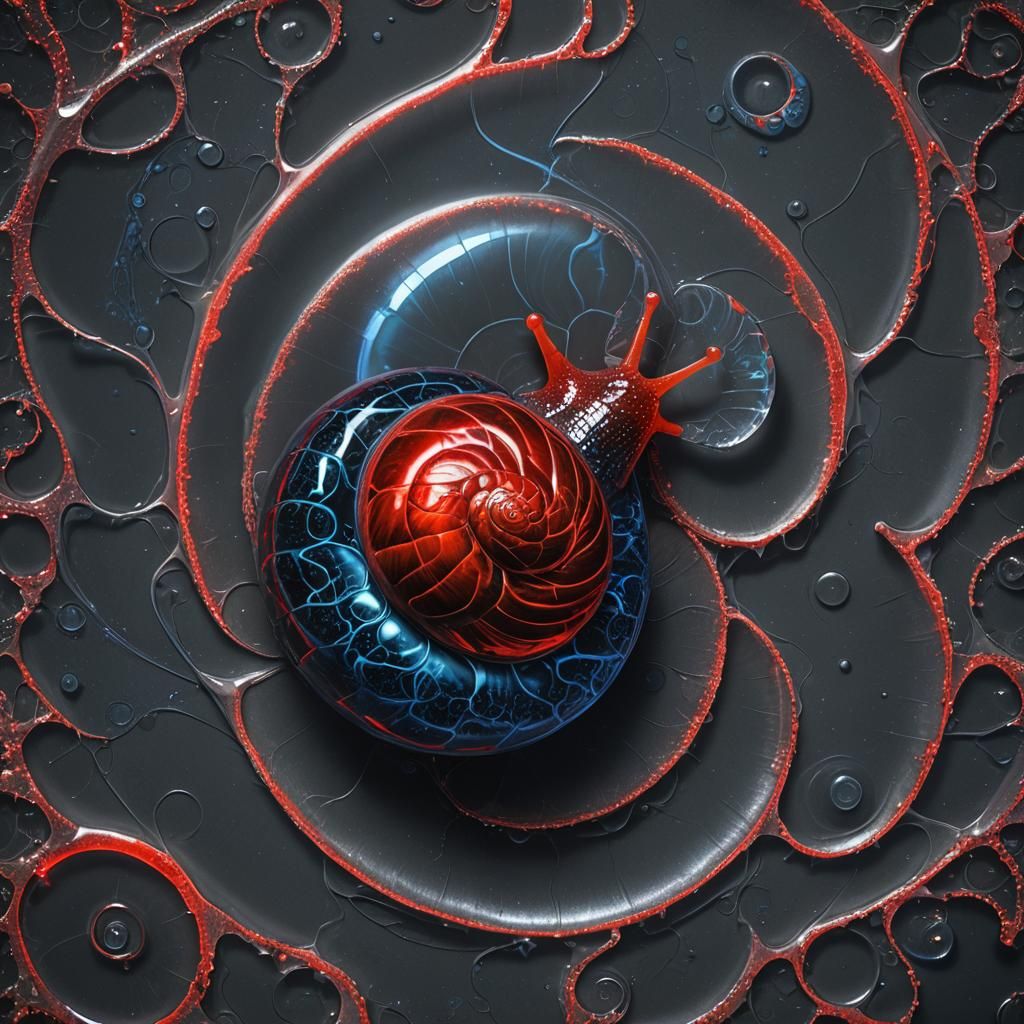 Glowing Glass Snail with Fractal Shell, Hyperrealistic