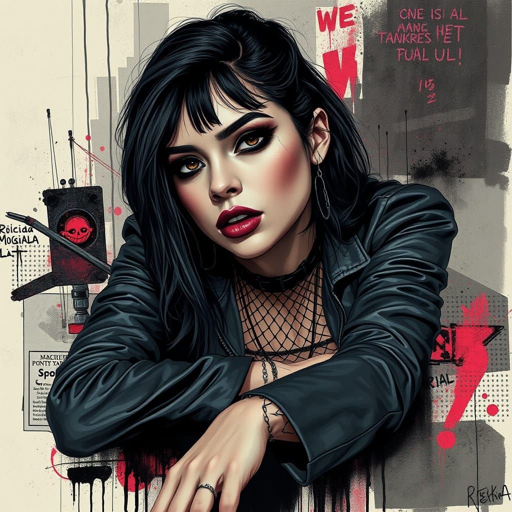 Gothic Latina in Smoke: Hypermaximalist Punk Collage Art