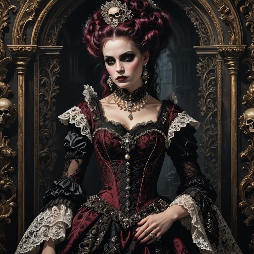 Elegant Woman in Goth-Rococo Gown