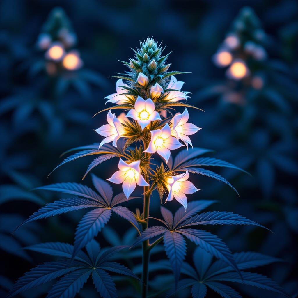 Bioluminescent Cannabis Plant with Ethereal Glow