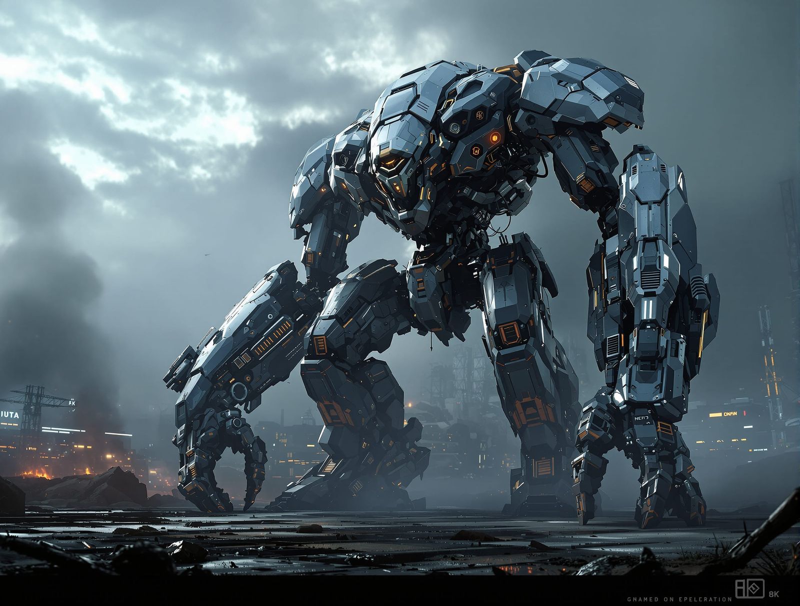 Colossal Mech in Derelict Cityscape