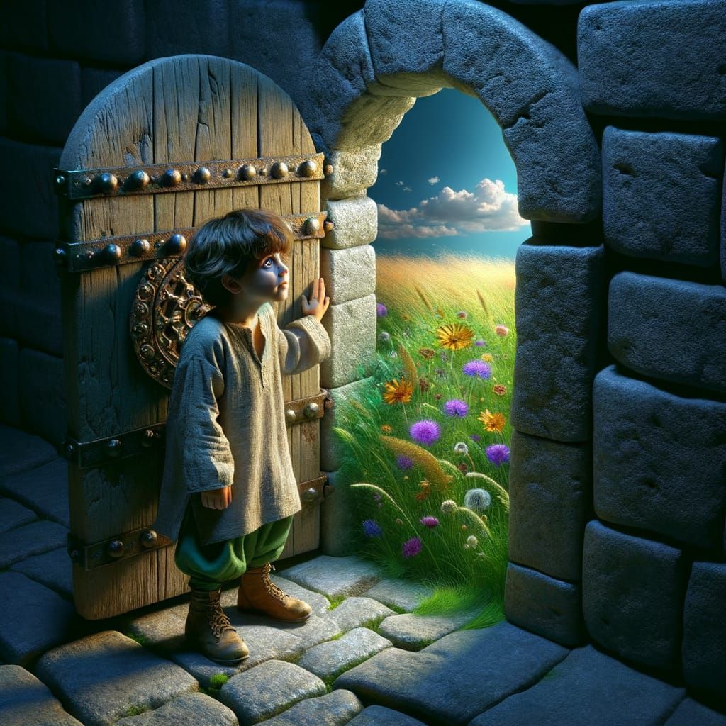 Medieval Boy Discovers Sunlit Meadow