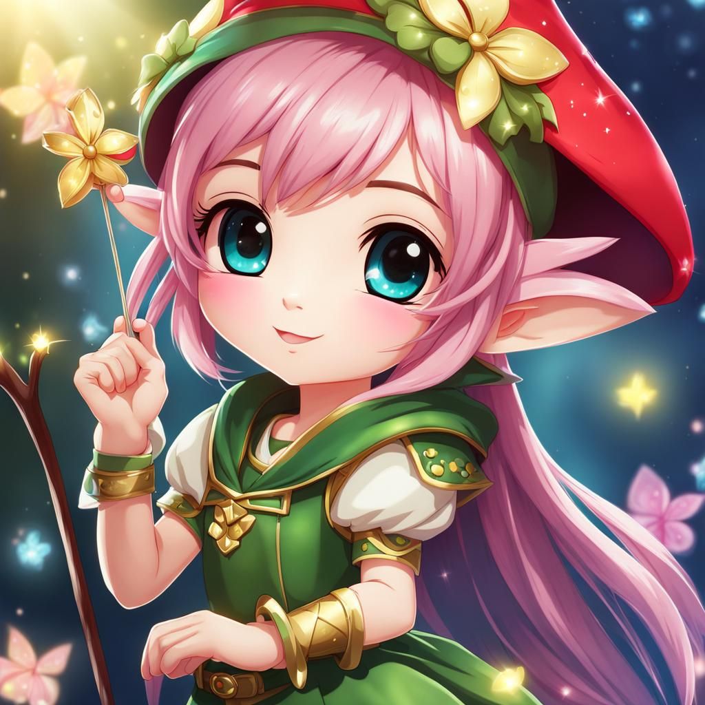Kawaii Anime Fairy Elf in Cartoon Style
