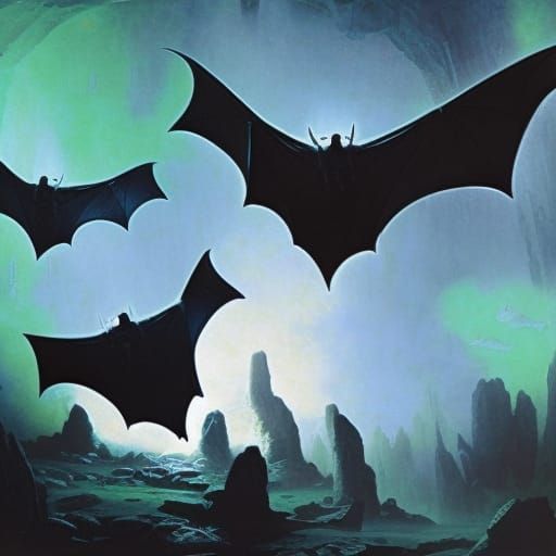 Bats in a Glowing Cave: Horror Art