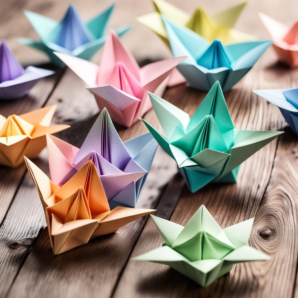 Delicate Origami Paper Folds on Wooden Desk