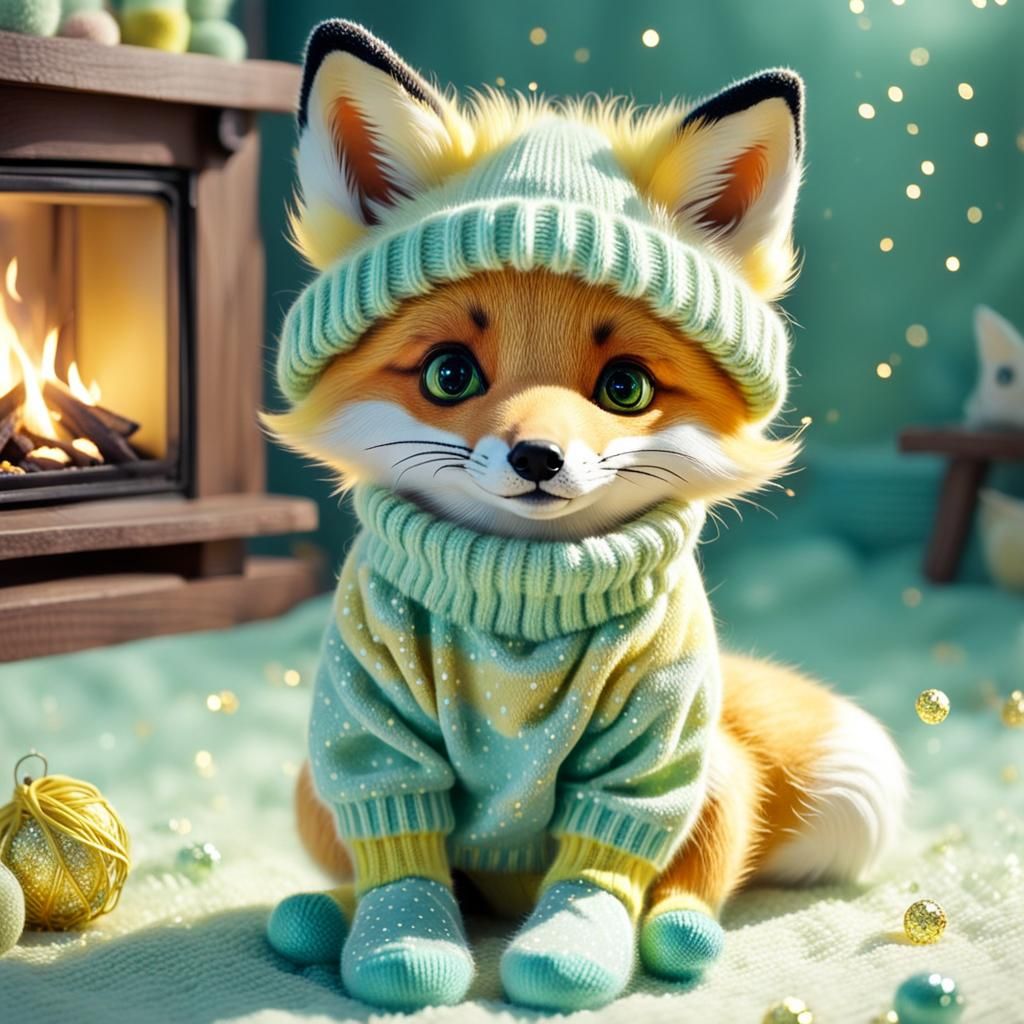Cute Baby Fox in Yellow Jumper