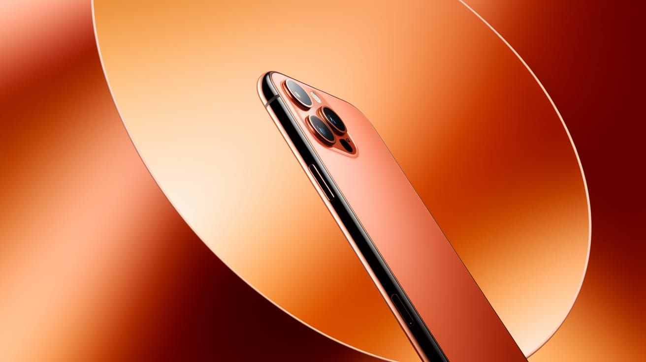 Copper-Orange Smartphone with Steel Sides in Wide-Angle View