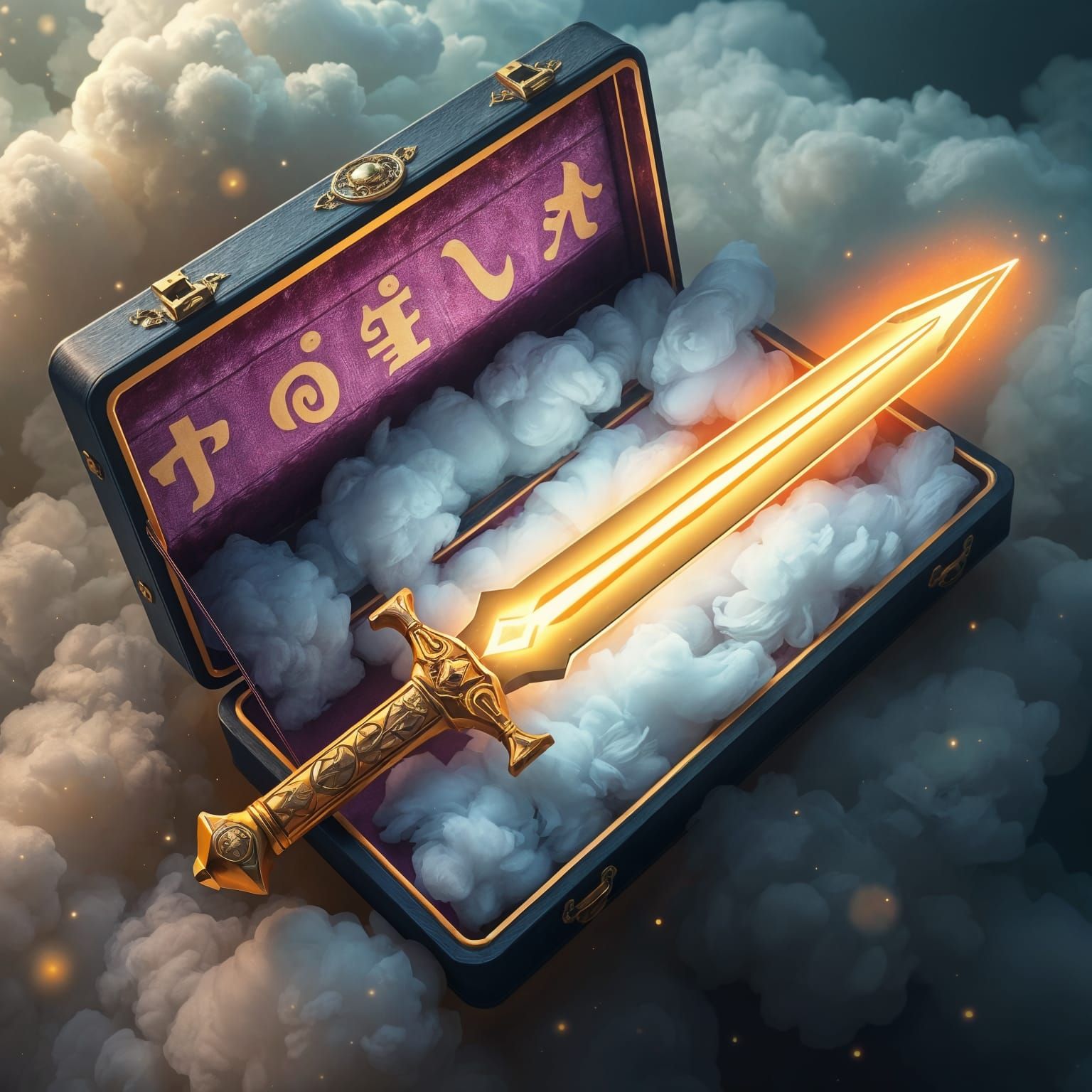 Magical Glowing Dagger in Velvet Case: Pixel Art