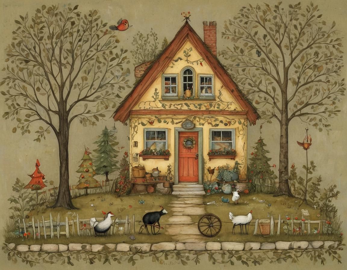 Intricate Cozy Home, Whimsical Art Style