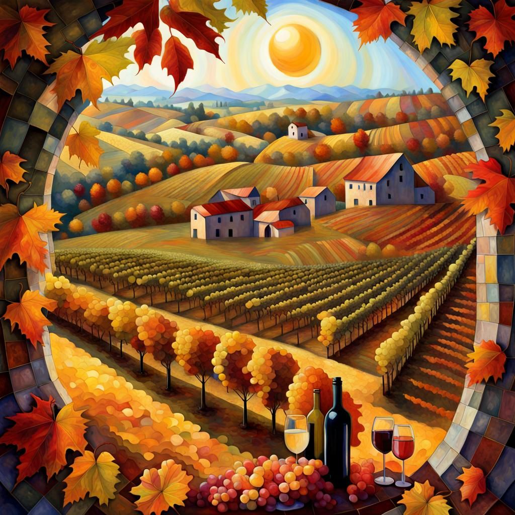 Fall Harvest in Yin and Yang Vineyard as Fractal Art