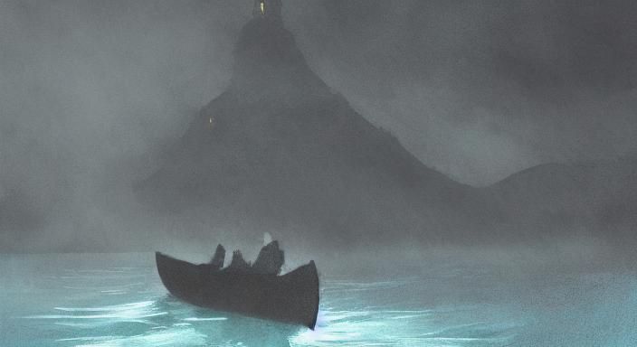 Boat on Moonlit Waters: Digital Watercolor Illustration