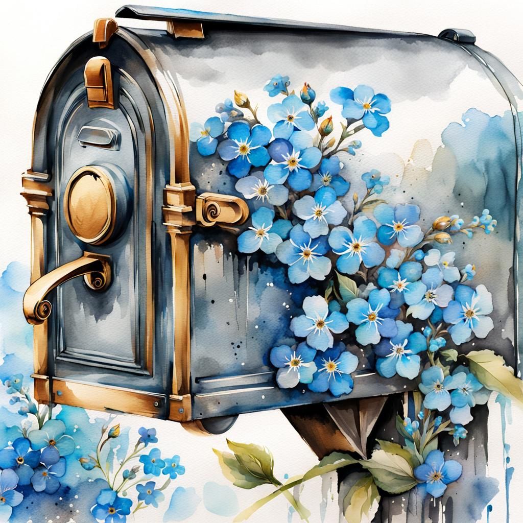 Delicate Forget-Me-Not Blooms in Watercolor and Ink