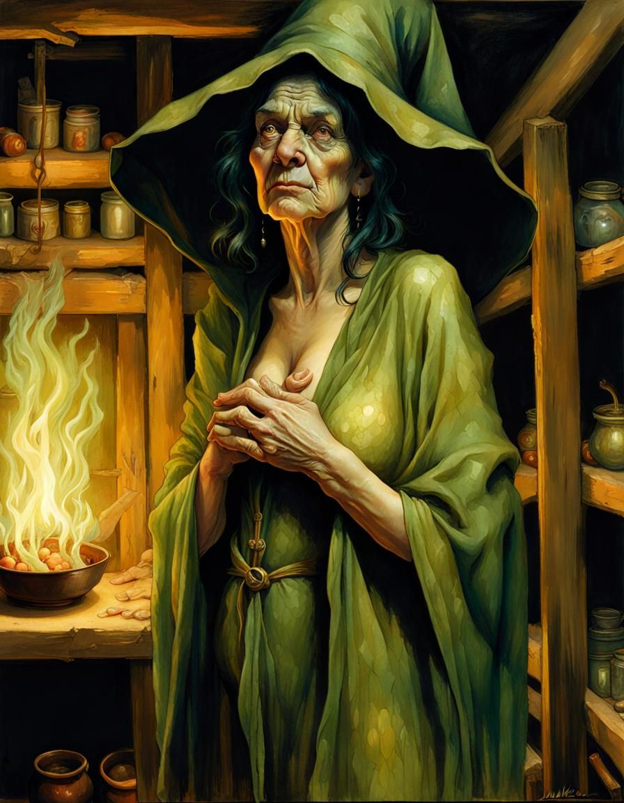 Repulsive Witch Crone Portrait in Chiaroscuro Style