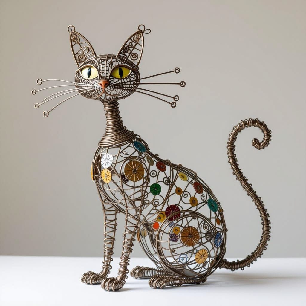 Abstract Wire Cat Sculpture Inspired by Modern Masters