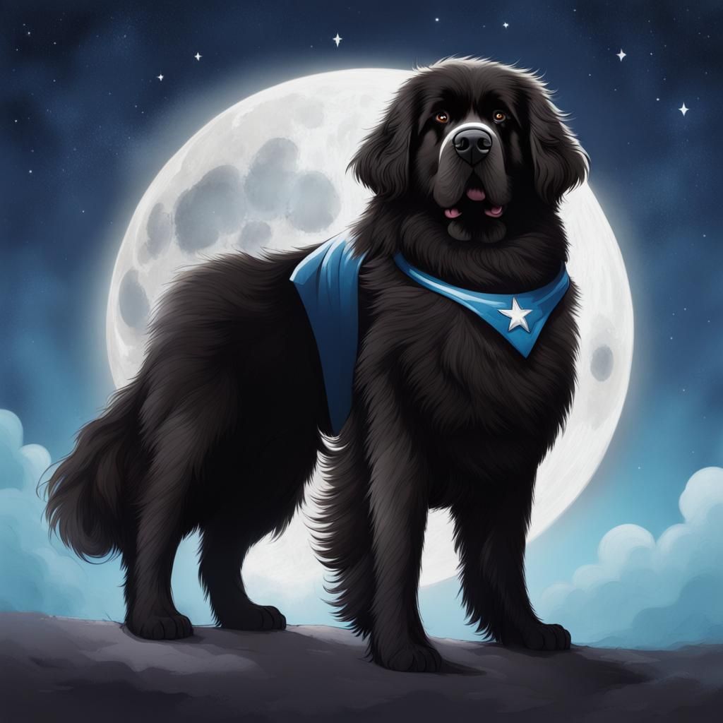 Superhero's Newfoundland Dog: AI Generated Image