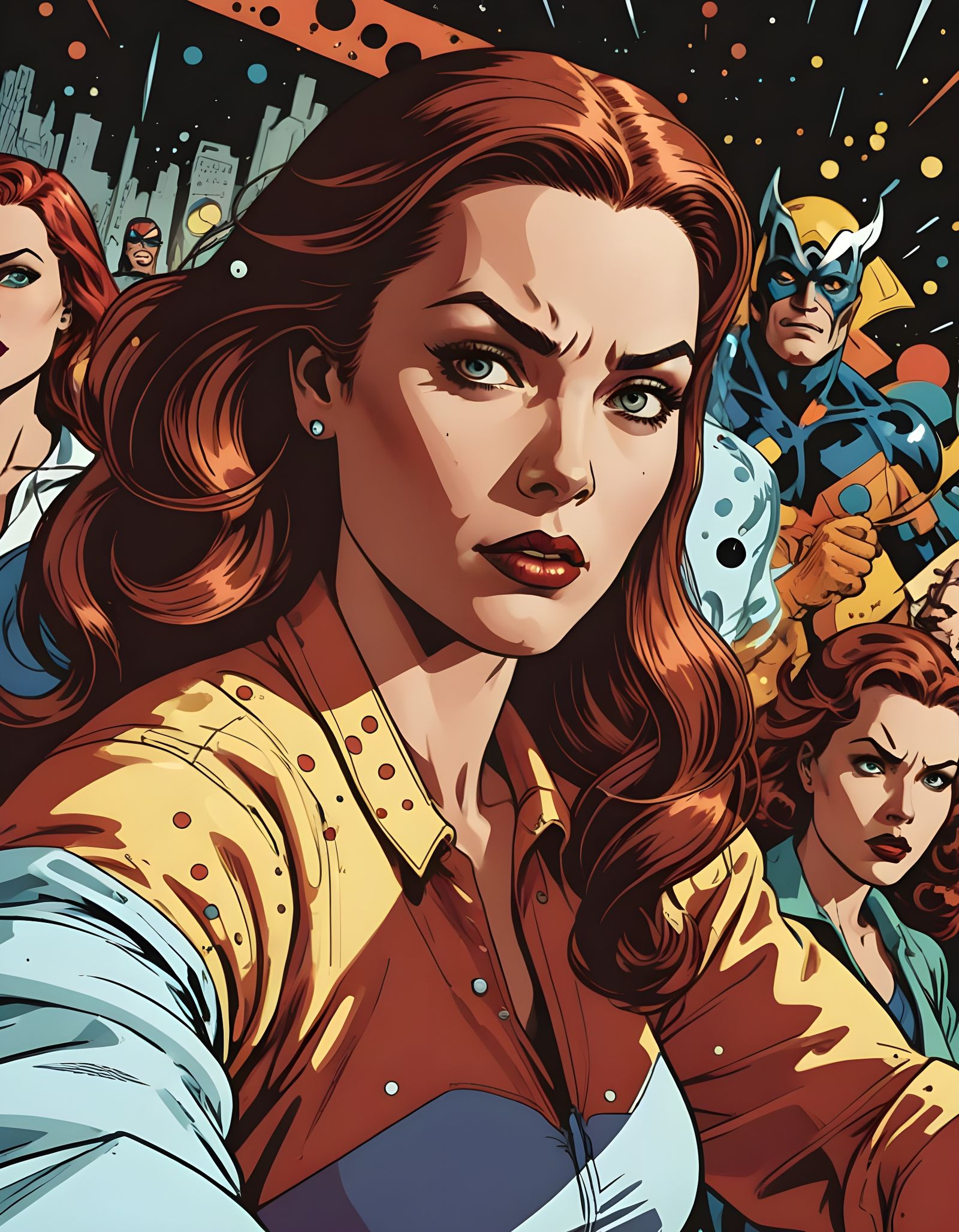 Vibrant Comic Book Panel Featuring Diverse Superheroines