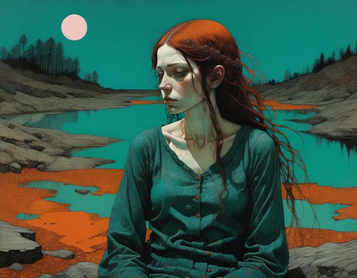 Figure Pondering Failures: Vibrant Digital Art